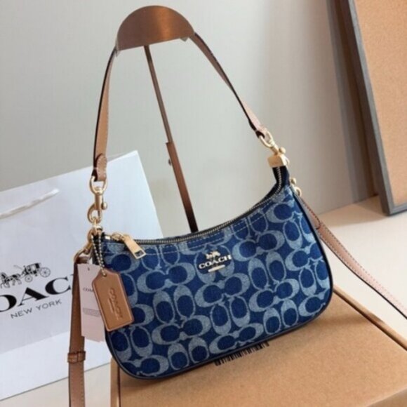 Coach Blue Coated Canvas Zipper Bag - Picture 1 of 9